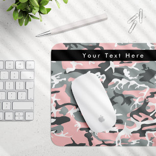 Pink and Gray Camo, Camouflage, Military, Army Mouse Pad