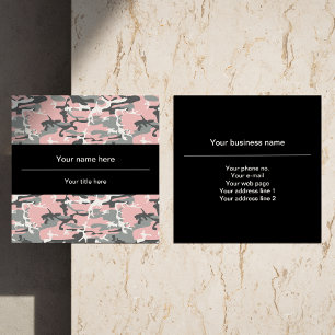 Pink and Gray Camo, Camouflage, Military, Army Square Business Card