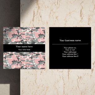 Pink and Gray Camo, Camouflage, Military, Army Square Business Card
