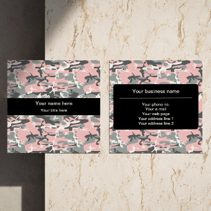 Pink and Gray Camo, Camouflage, Military, Army Square Business Card