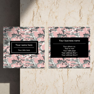 Pink and Gray Camo, Camouflage, Military, Army Square Business Card