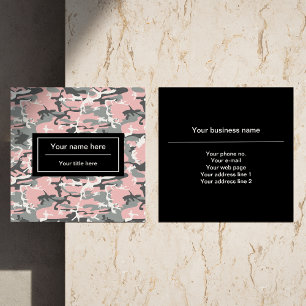 Pink and Gray Camo, Camouflage, Military, Army Square Business Card