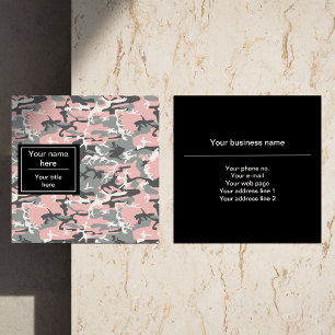 Pink and Gray Camo, Camouflage, Military, Army Square Business Card