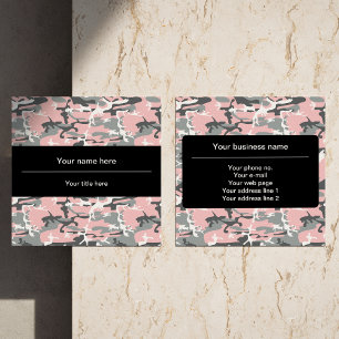 Pink and Gray Camo, Camouflage, Military, Army Square Business Card