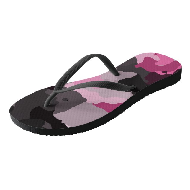 pink and gray camo flip flops (Angled)
