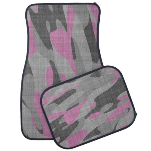 Pink and Gray Camouflage Car Floor Mat