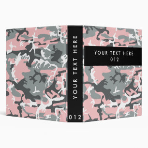 Pink and Gray Camouflage, Military, Army 3 Ring Binder