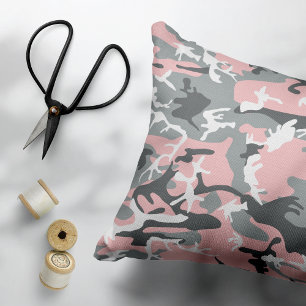 Pink and Gray Camouflage, Military, Army Accent Pillow