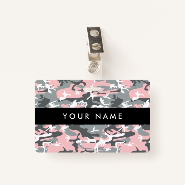 Pink and Gray Camouflage, Military, Army Badge (Front with Clip)