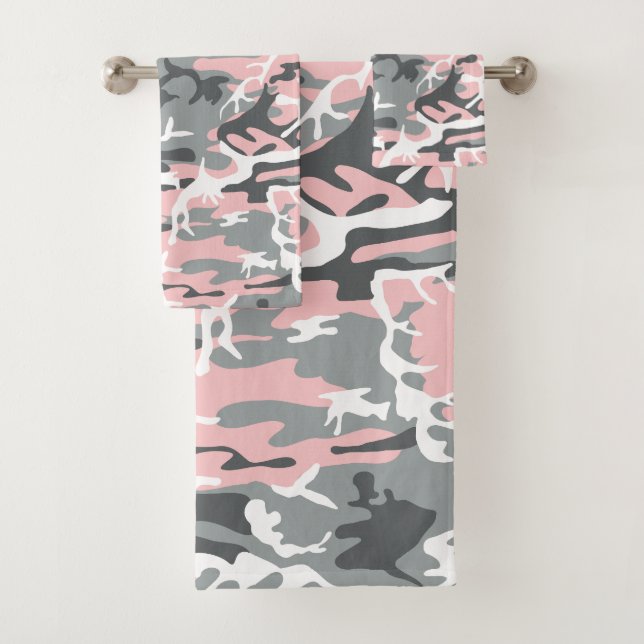 Pink and Gray Camouflage, Military, Army Bath Towel Set (Insitu)
