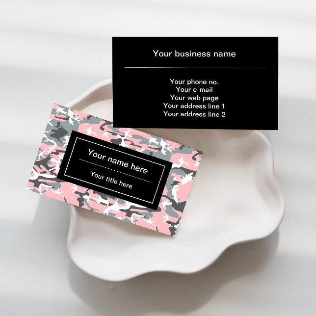 Pink and Gray Camouflage, Military, Army Business Card (Creator Uploaded)