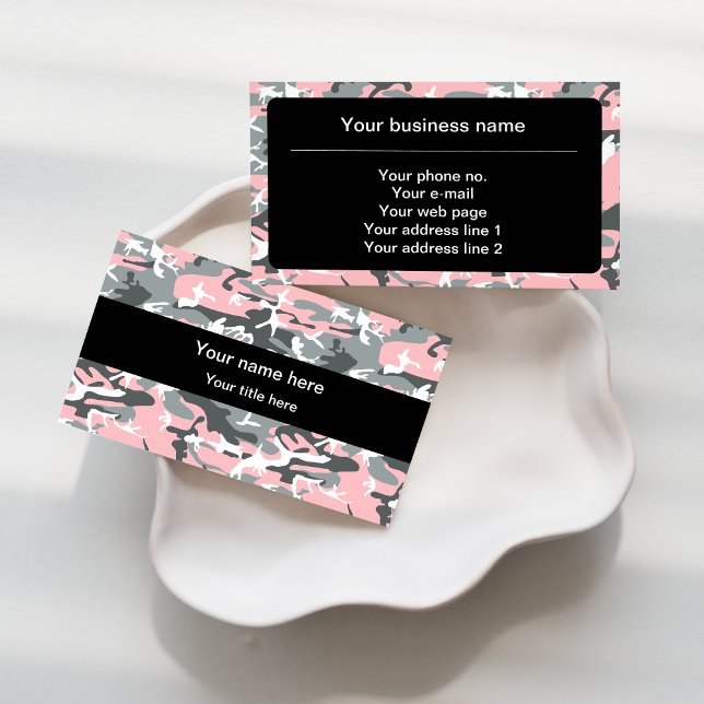 Pink and Gray Camouflage, Military, Army Business Card (Creator Uploaded)