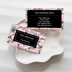 Pink and Gray Camouflage, Military, Army Business Card