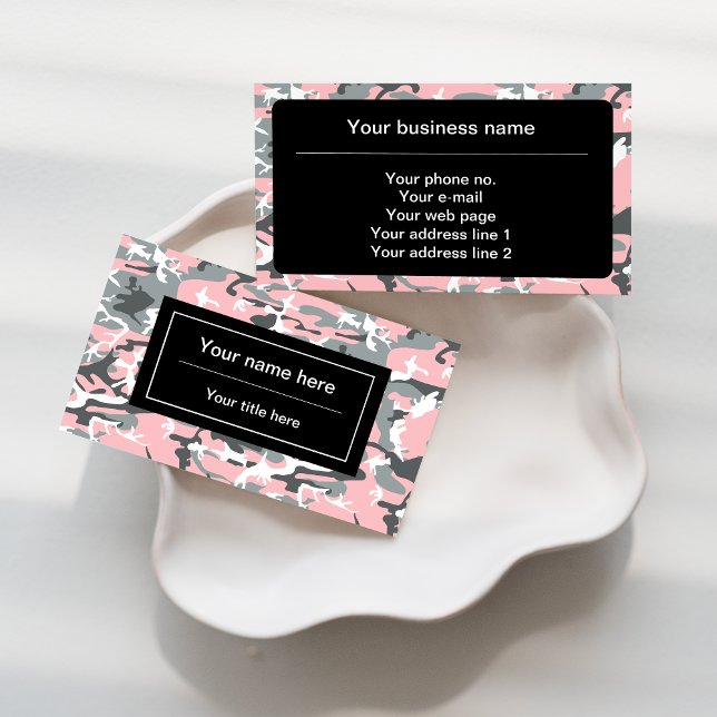 Pink and Gray Camouflage, Military, Army Business Card (Creator Uploaded)