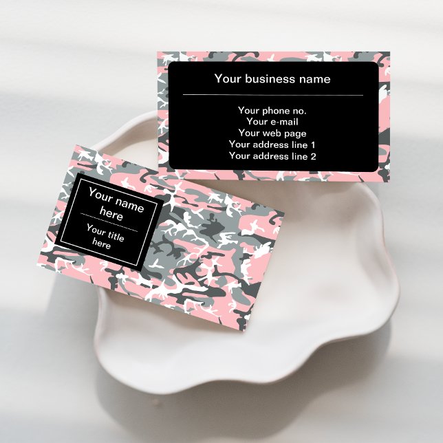 Pink and Gray Camouflage, Military, Army Business Card (Creator Uploaded)
