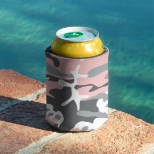 Pink and Gray Camouflage, Military, Army Can Cooler