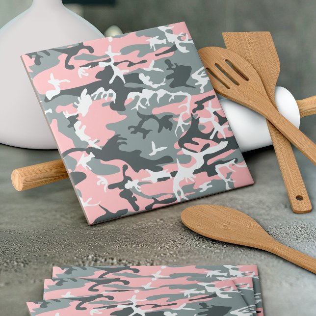 Pink and Gray Camouflage, Military, Army Ceramic Tile (Creator Uploaded)