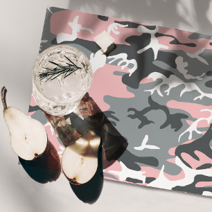 Pink and Gray Camouflage, Military, Army Cloth Placemat