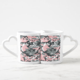 Pink and Gray Camouflage, Military, Army Coffee Mug Set