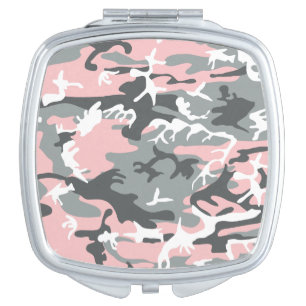 Pink and Gray Camouflage, Military, Army Compact Mirror