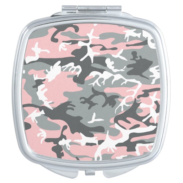Pink and Gray Camouflage, Military, Army Compact Mirror (Front)