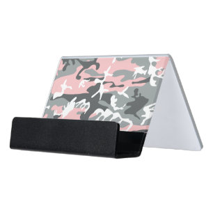 Pink and Gray Camouflage, Military, Army Desk Business Card Holder