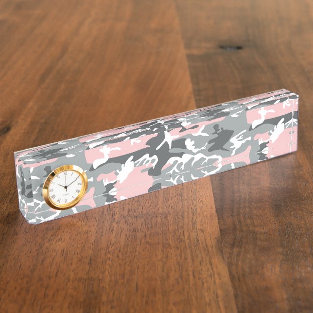 Pink and Gray Camouflage, Military, Army Desk Name Plate (Side)