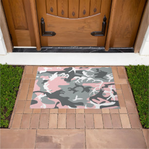 Pink and Gray Camouflage, Military, Army Doormat