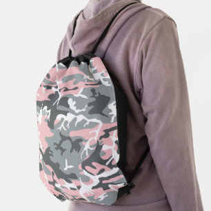 Pink and Gray Camouflage, Military, Army Drawstring Bag