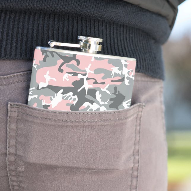Pink and Gray Camouflage, Military, Army Flask (In Situ)
