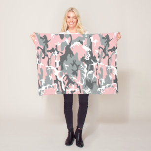 Pink and Gray Camouflage, Military, Army Fleece Blanket