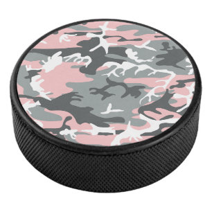 Pink and Gray Camouflage, Military, Army Hockey Puck