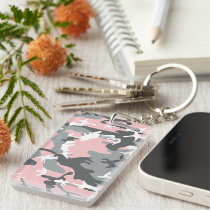 Pink and Gray Camouflage, Military, Army Keychain