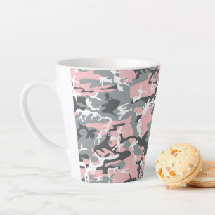 Pink and Gray Camouflage, Military, Army Latte Mug