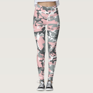 Pink and Gray Camouflage, Military, Army Leggings