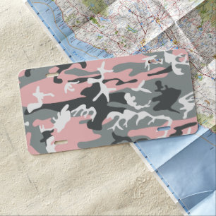 Pink and Gray Camouflage, Military, Army License Plate