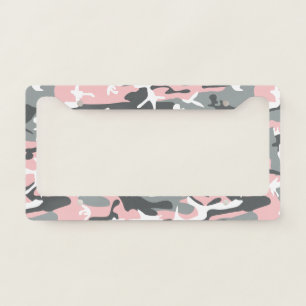 Pink and Gray Camouflage, Military, Army License Plate Frame