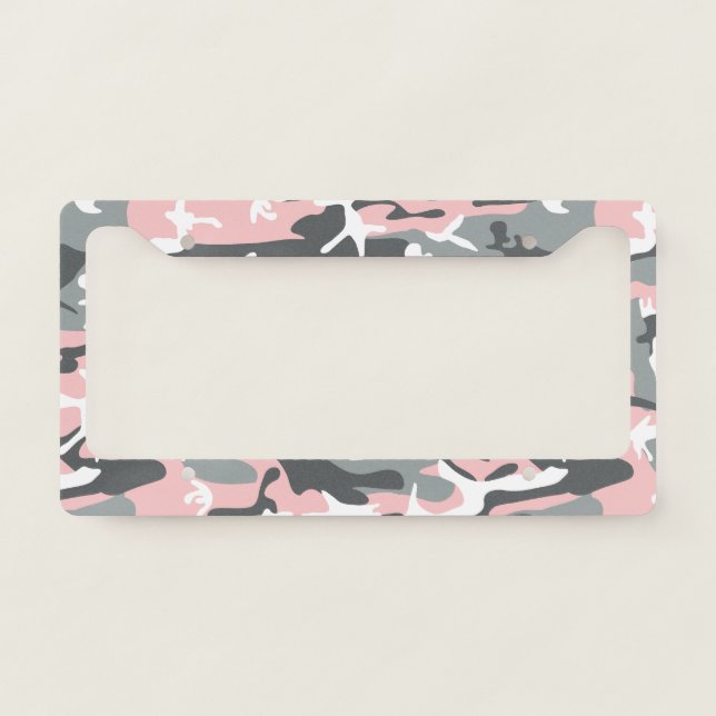 Pink and Gray Camouflage, Military, Army License Plate Frame (Front)