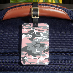 Pink and Gray Camouflage, Military, Army Luggage Tag