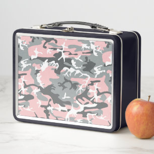 Pink and Gray Camouflage, Military, Army Metal Lunch Box