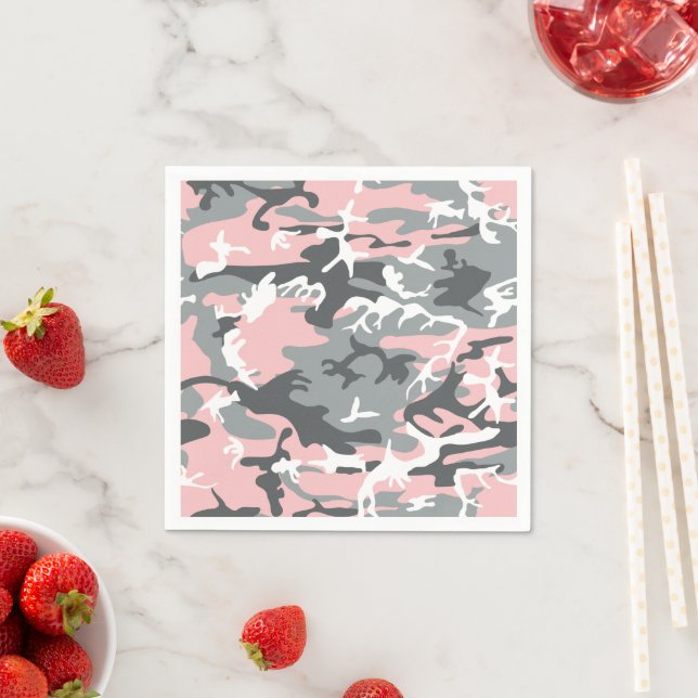 Pink and Gray Camouflage, Military, Army Napkins (Insitu)