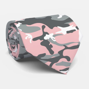 Pink and Gray Camouflage, Military, Army Neck Tie