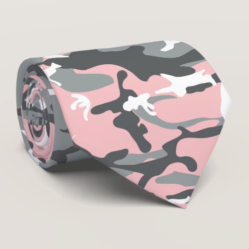 Pink and Gray Camouflage, Military, Army Neck Tie