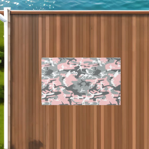 Pink and Gray Camouflage, Military, Army Outdoor Rug