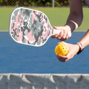 Pink and Gray Camouflage, Military, Army Pickleball Paddle