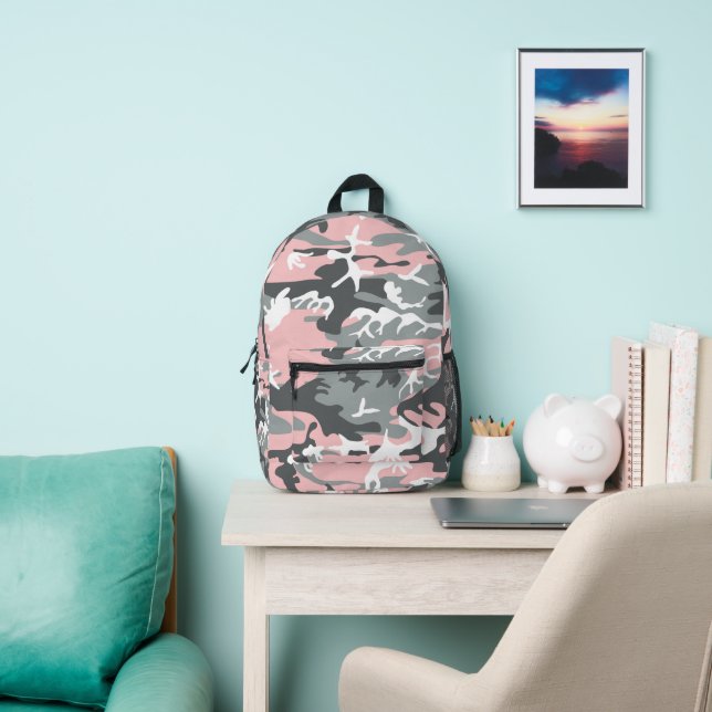 Pink and Gray Camouflage, Military, Army Printed Backpack (Insitu)