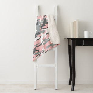 Pink and Gray Camouflage, Military, Army Sherpa Blanket