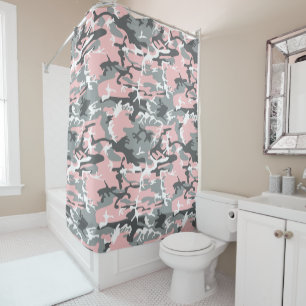 Pink and Gray Camouflage, Military, Army Shower Curtain