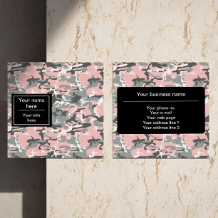 Pink and Gray Camouflage, Military, Army Square Business Card