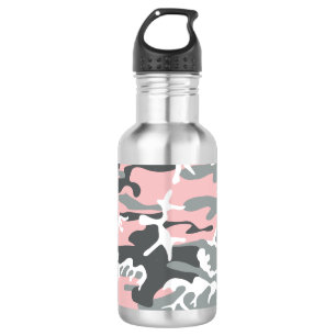 Pink and Gray Camouflage, Military, Army Stainless Steel Water Bottle